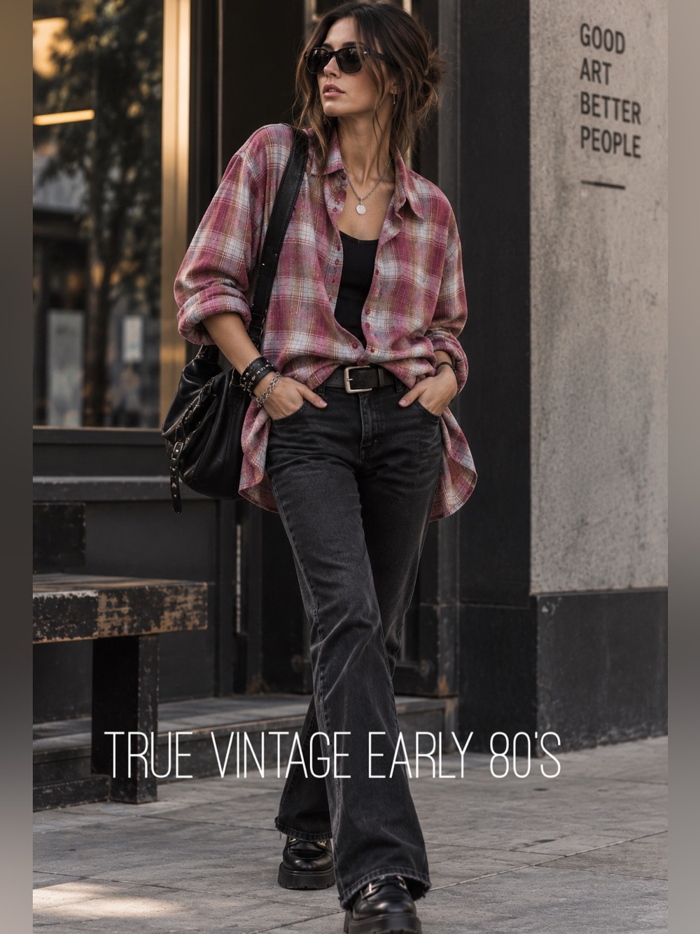 TRUE VINTAGE 80s Plaid Oversized Boyfriend Button Down Shirt Mens Unisex Italy